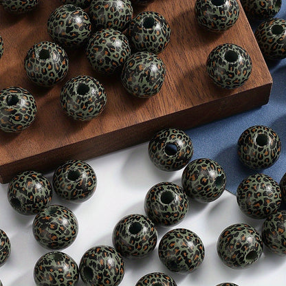 16mm Leopard Print Wooden Beads