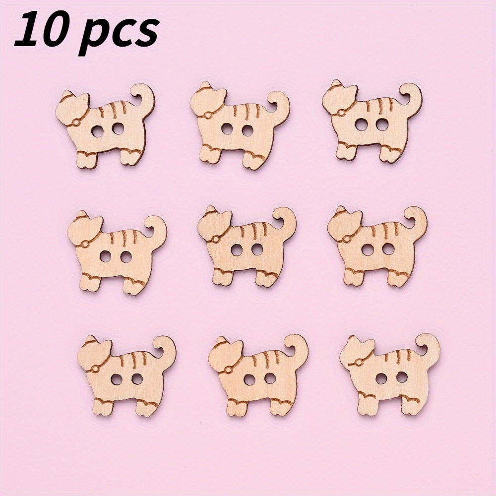 16.8x20.5mm Cat-Shaped Wooden Button Beads