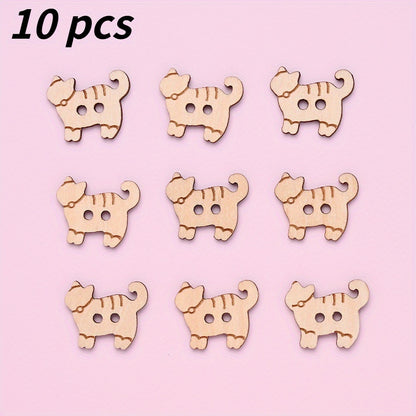 16.8x20.5mm Cat-Shaped Wooden Button Beads