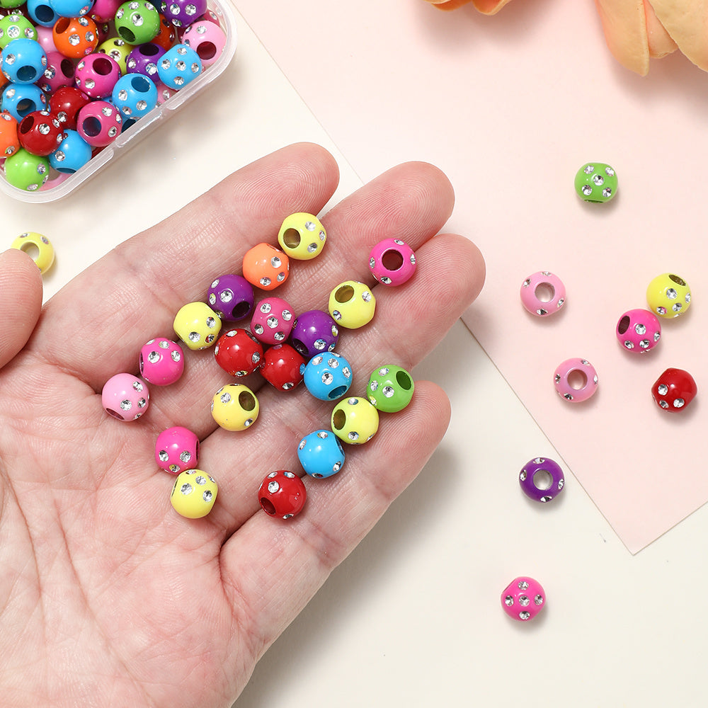 50/100pcs 7x8.4mm Random Multicolor Acrylic Round Beads