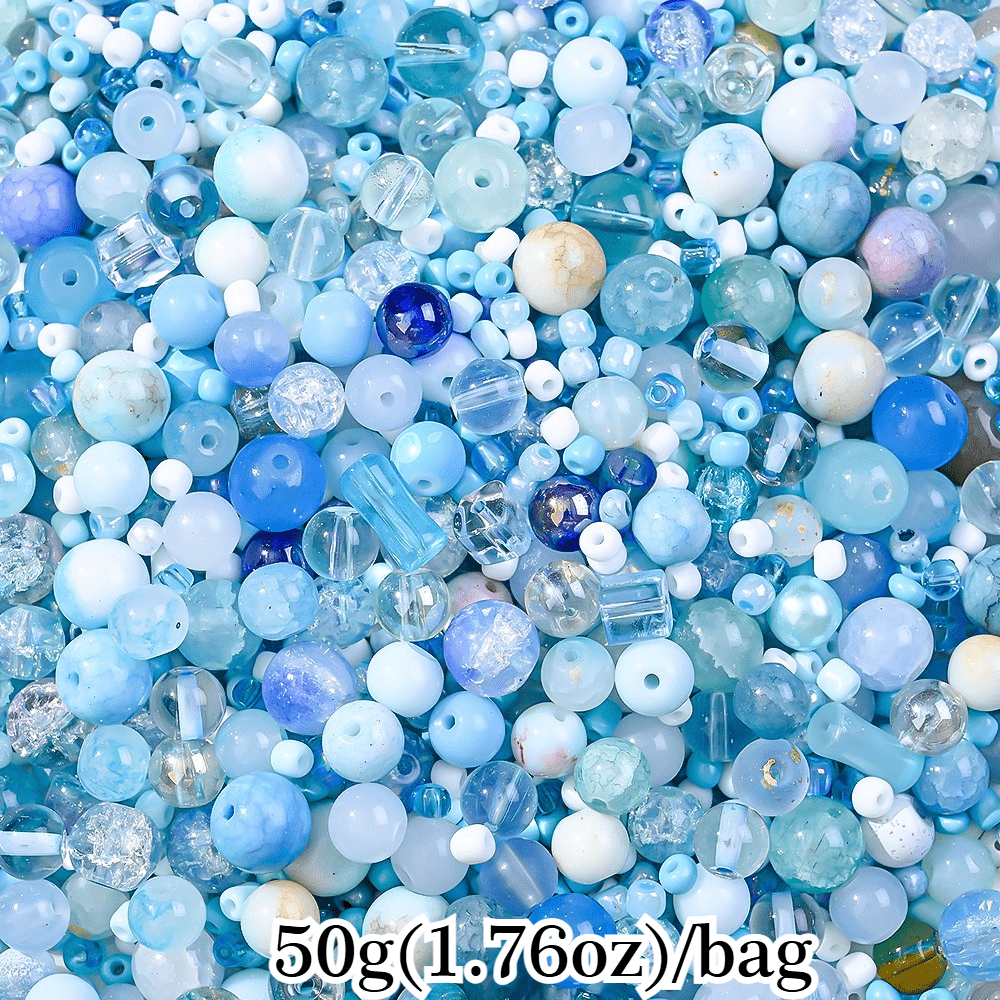 50g 3-12mm Multi-Style Glass Round Beads