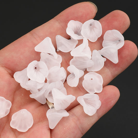 50pcs/set 10x15mm Frosted White Acrylic Flower Beads