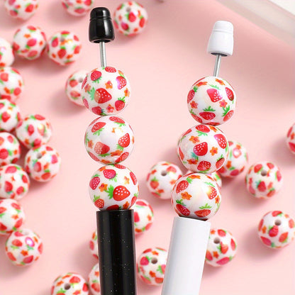 16mm Strawberry Print Resin Beads