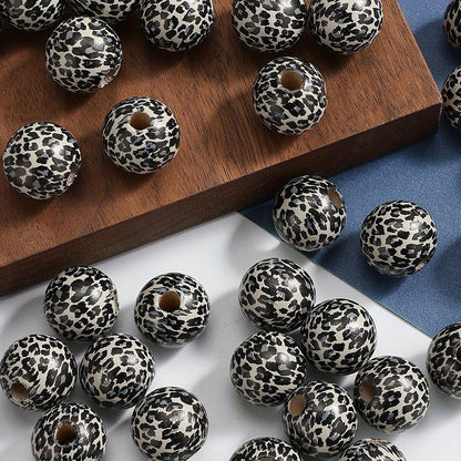16mm Leopard Print Wooden Beads