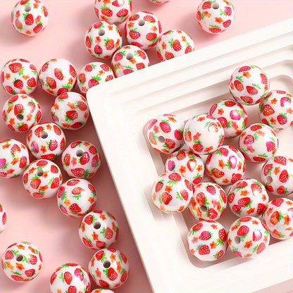 16mm Strawberry Print Resin Beads