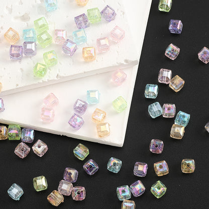 50pcs 8mm Sparkle Prismatic Cube Acrylic Beads