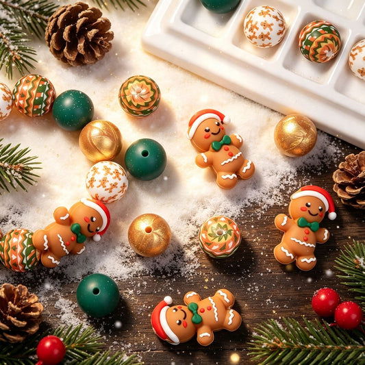 Retro Christmas 3D Santa Hat Silicone Beads, 25pcs