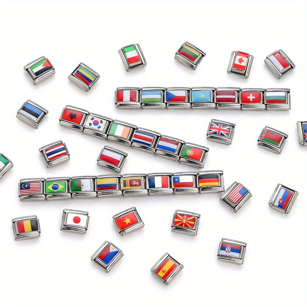 1pc 9x10mm Stainless Steel World Flag Module Charm Bead