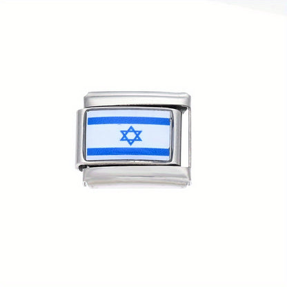 1pc 9x10mm Stainless Steel World Flag Module Charm Bead
