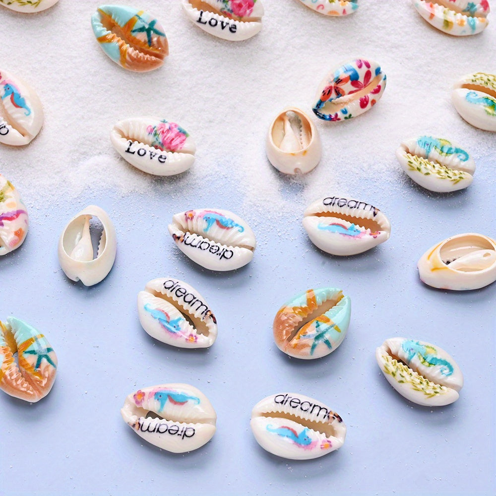 Ocean & Flower Print Shell Beads Set