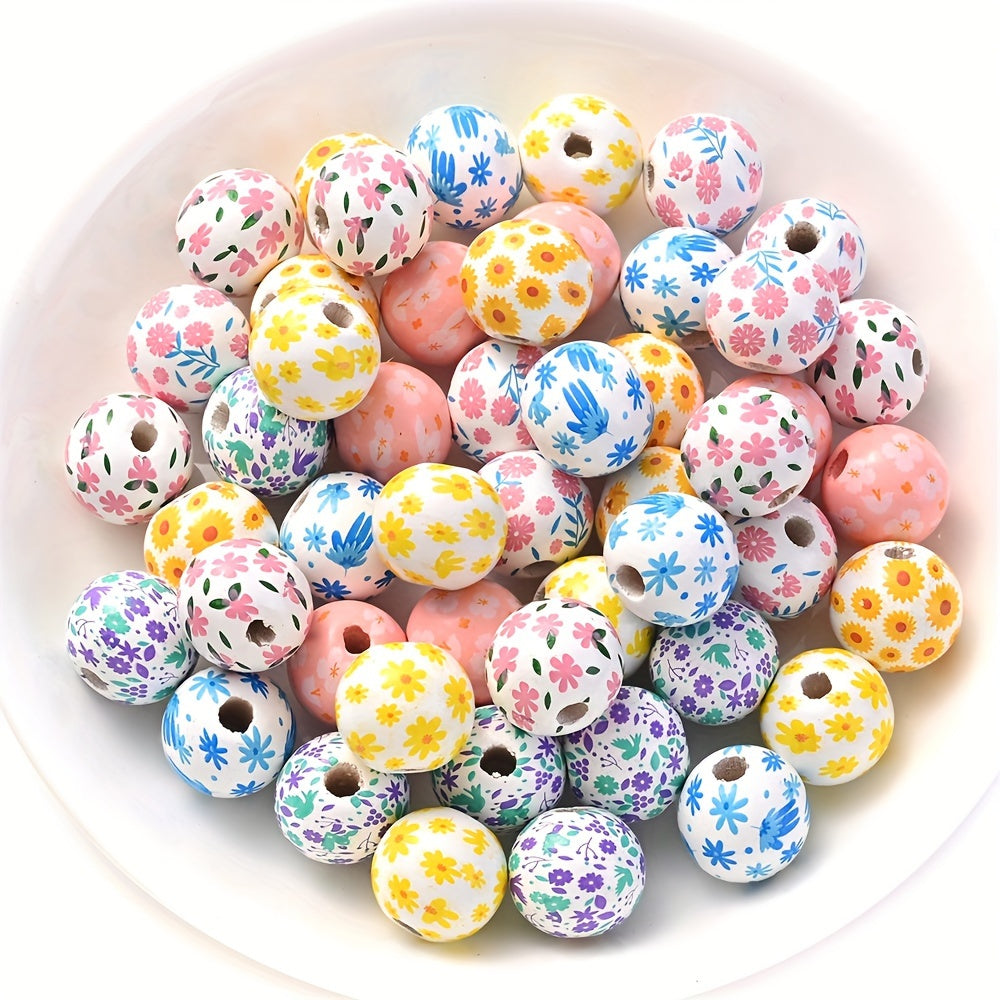 Transparent Flower Print Resin Big Hole Spacer Beads