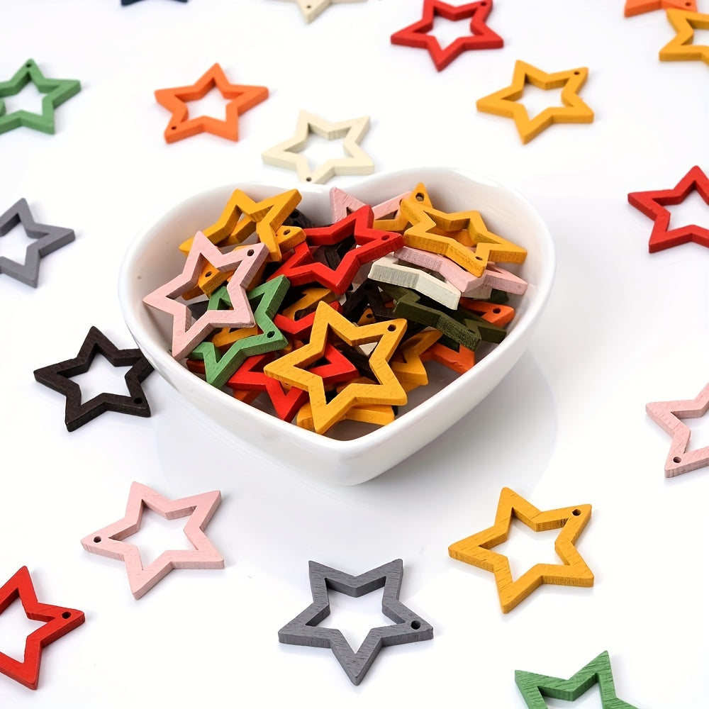 30pcs 25mm Multicolor Hollow Wooden Star Charms