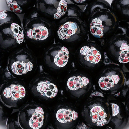 Halloween Skull Pattern Wooden Beads