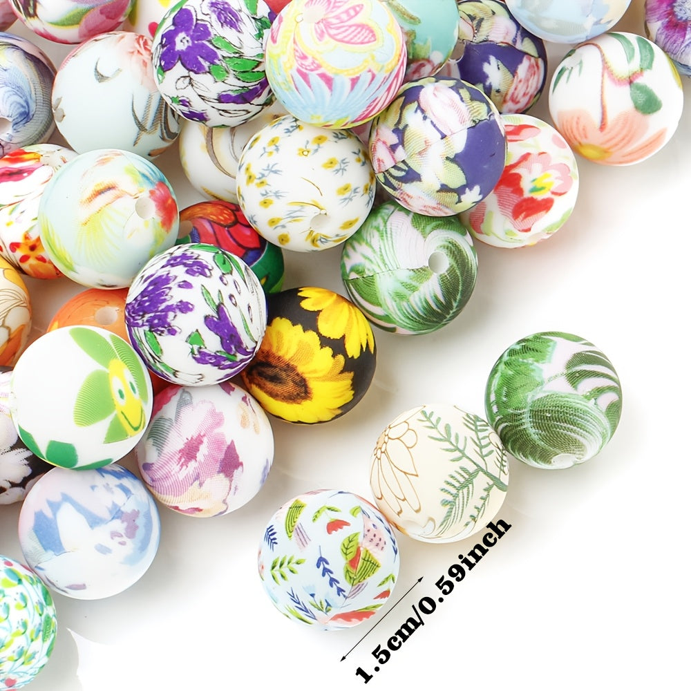 30/50pcs 15mm Floral Silicone Beads