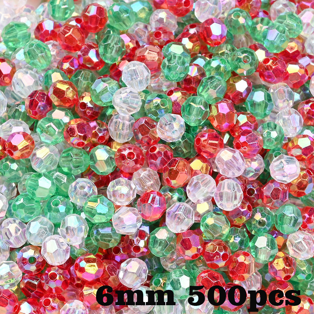 Christmas Pattern Mixed Color Acrylic Cube Spacer Beads