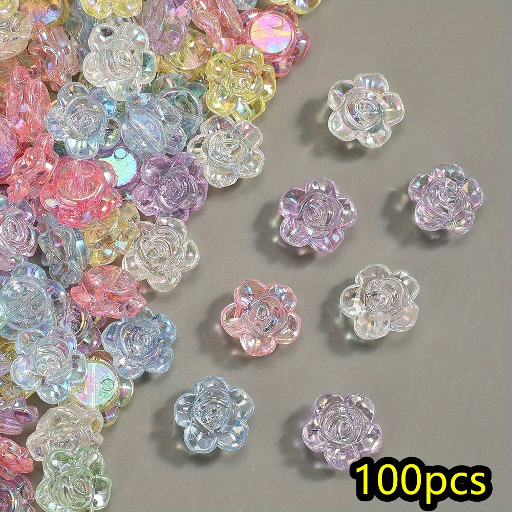 100pcs 12mm Gradient Color Rose Flower Acrylic Beads