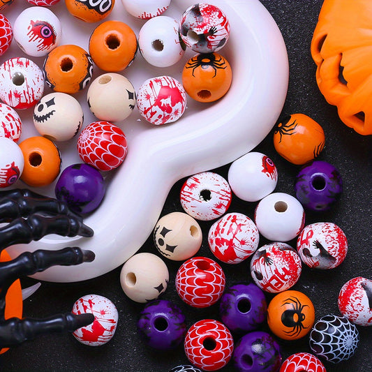 10pcs 16mm Halloween Print Wooden Spacer Beads