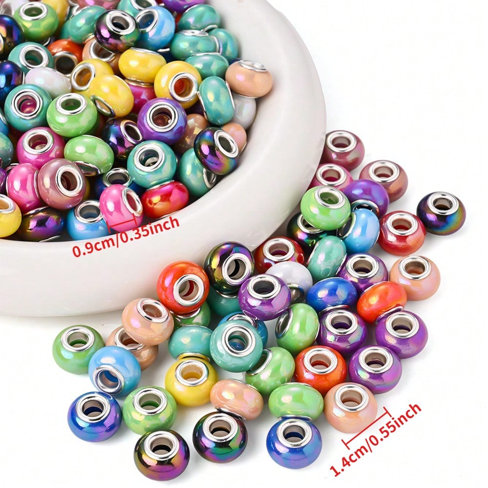 30/50/100pcs 9x14mm Random Mixed Color European Style Acrylic Large Hole Spacer Beads