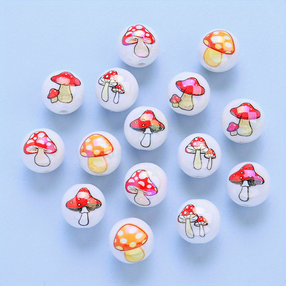 16mm Mushroom Printed Acrylic Round Beads