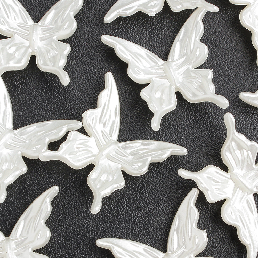 30pcs Pearlescent White Butterfly Beads