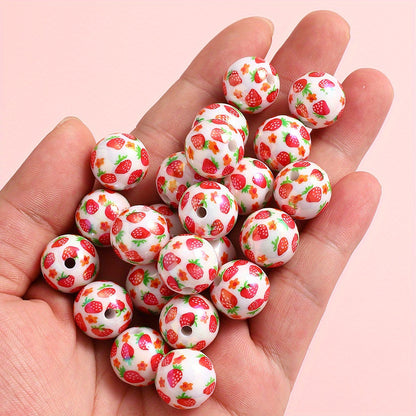 16mm Strawberry Print Resin Beads