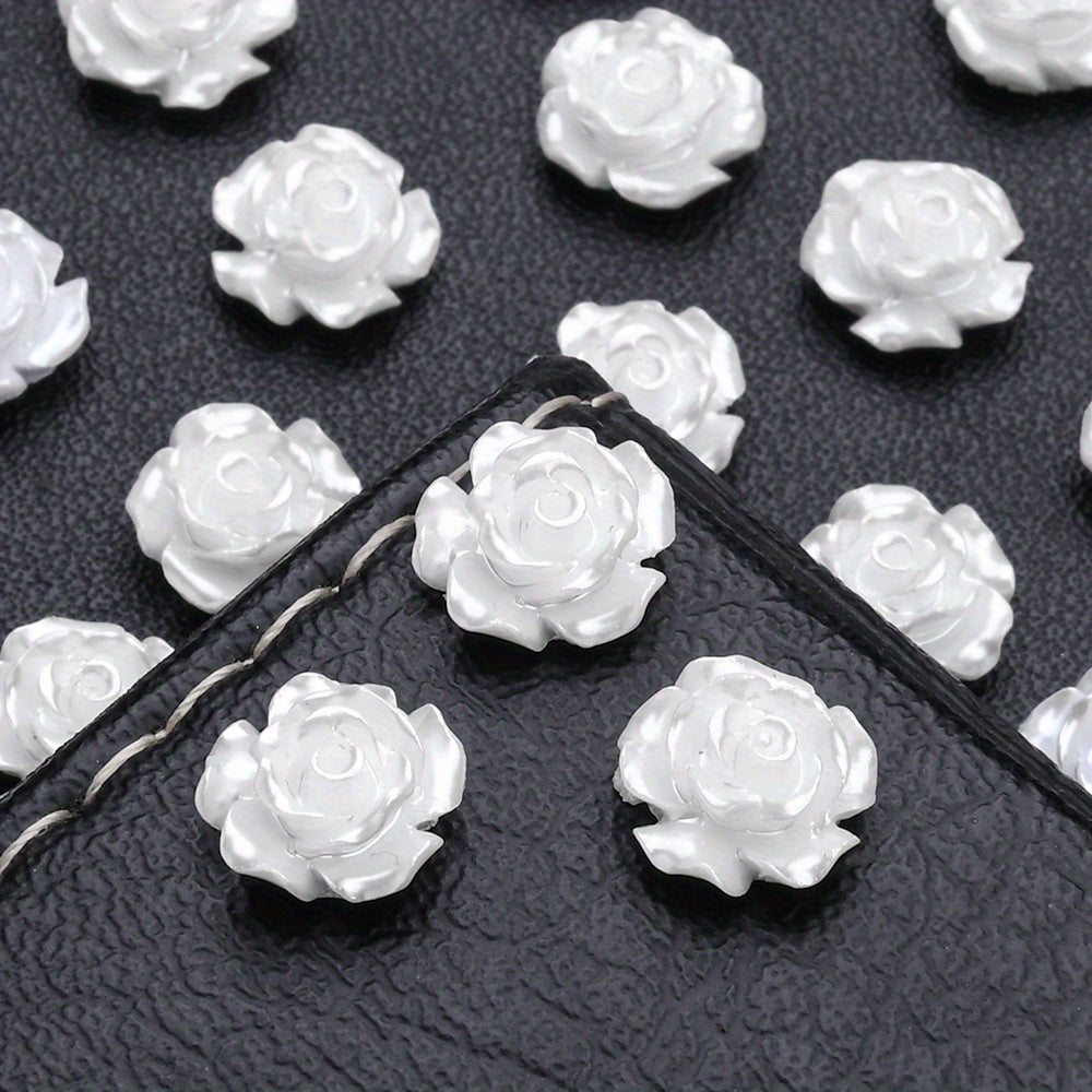 50pcs 10mm 3D White Resin Camellia Flower Beads