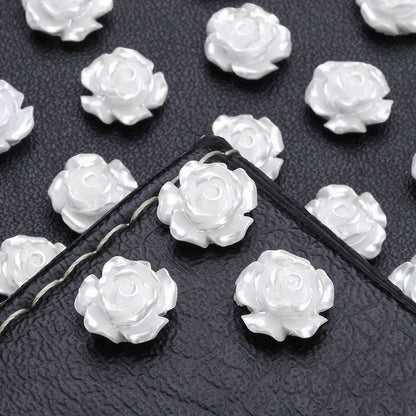 50pcs 10mm 3D White Resin Camellia Flower Beads