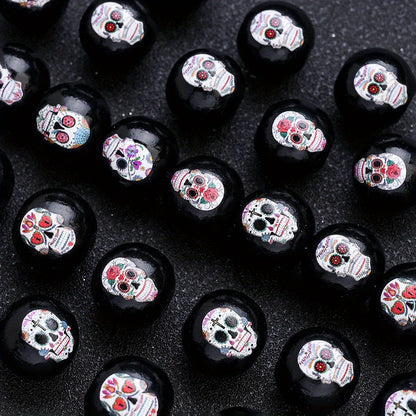 Halloween Skull Pattern Wooden Beads