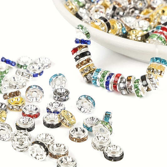 50pcs 4/6/8/10mm Mixed Color Rhinestone Alloy Spacer Beads