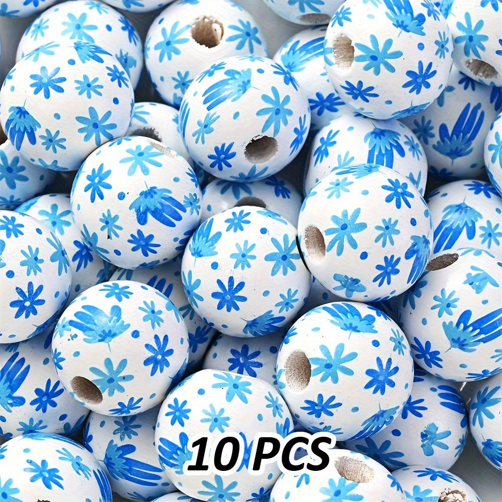 Transparent Flower Print Resin Big Hole Spacer Beads