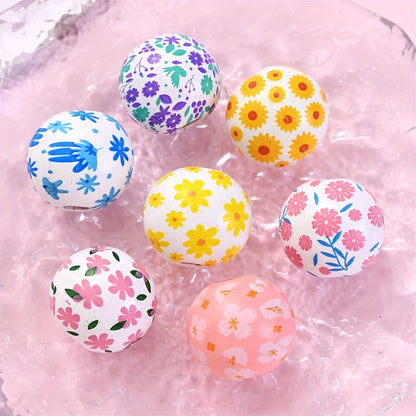 Transparent Flower Print Resin Big Hole Spacer Beads