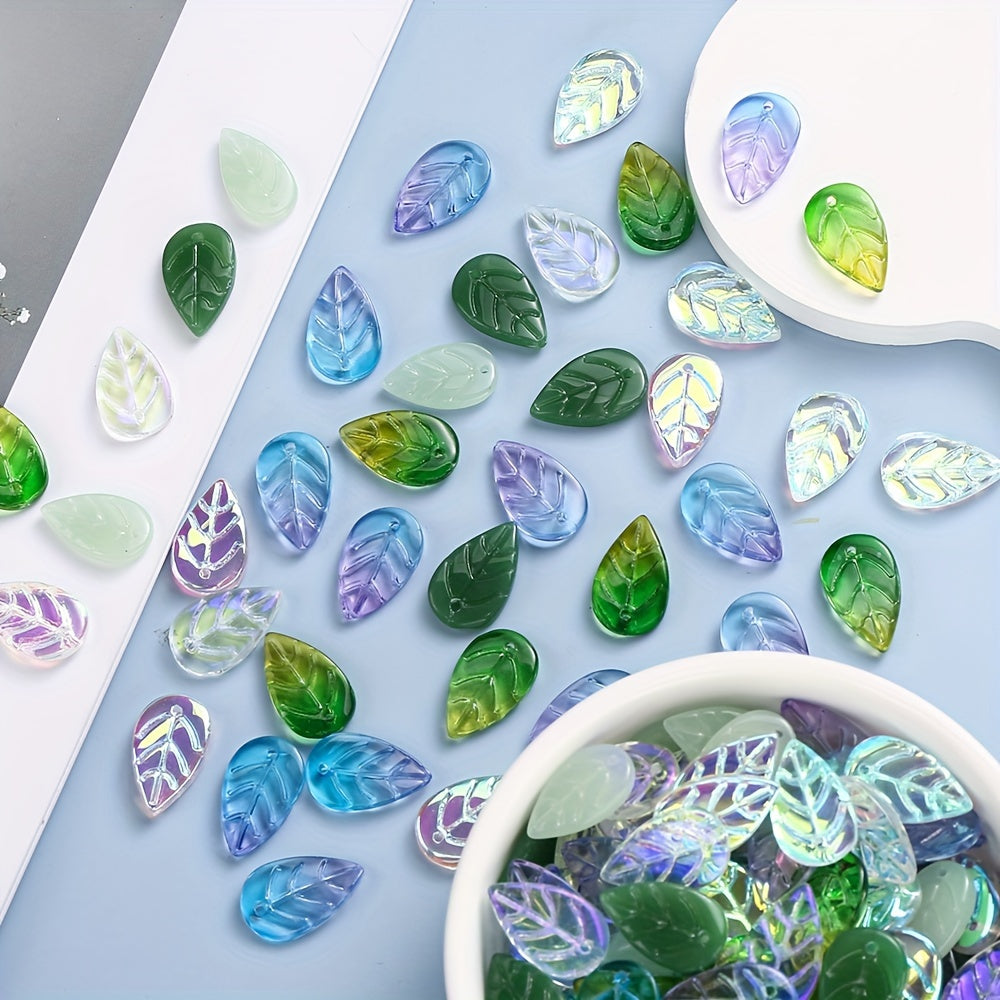 50pcs 11x18mm AB Green Leaf Beads