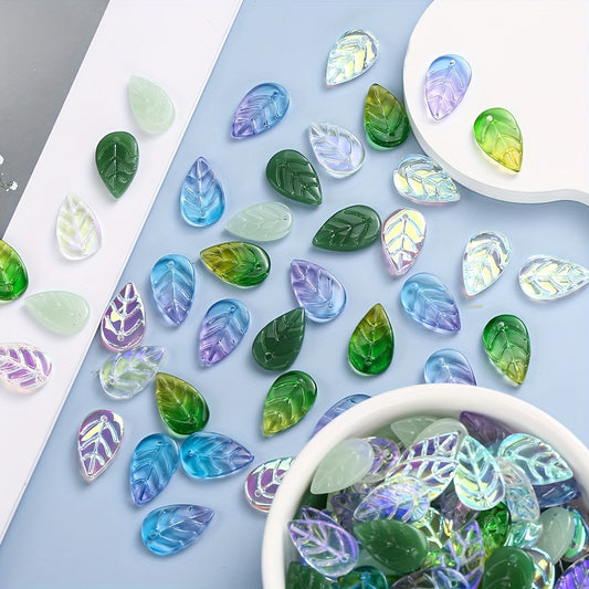 50pcs 11x18mm AB Green Leaf Beads