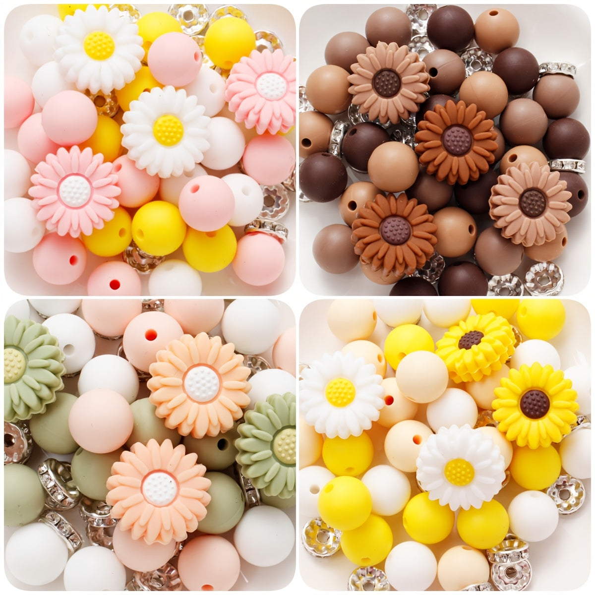 54pcs Daisy Flower Silicone Beads Set