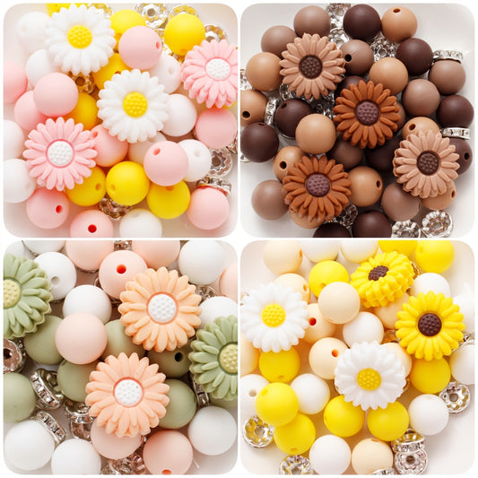 54pcs Daisy Flower Silicone Beads Set