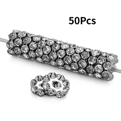 30/50pcs 12mm Wave Edge Metal Rhinestone Rondelle Beads