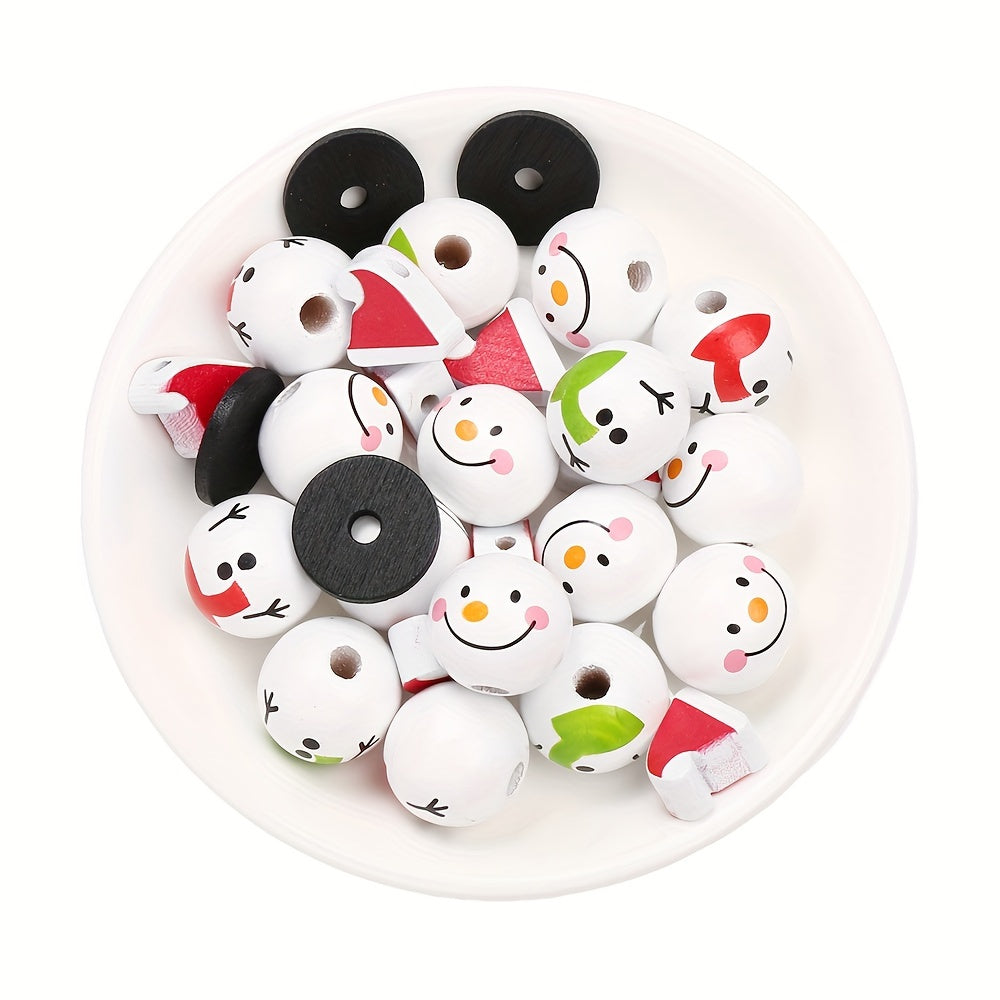 5pcs Christmas Snowman Wooden Round Beads