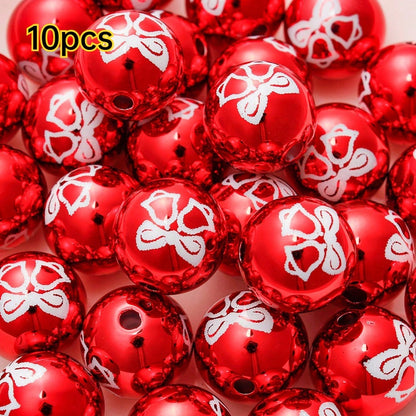 Golden Laser-Engraved Christmas Round Focal Beads, 10pcs
