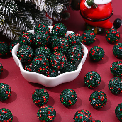 Red / Green Christmas Tree Rhinestone Clay Spacer Beads
