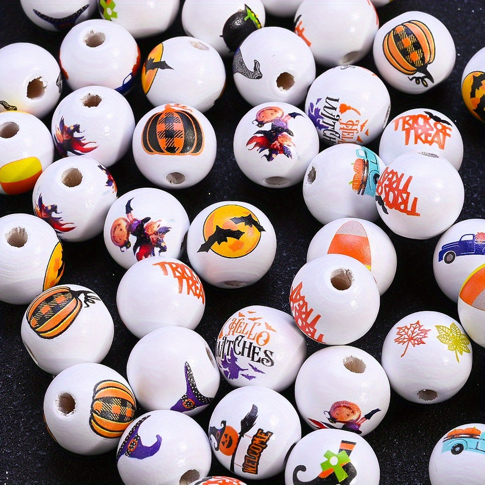15mm Halloween Wooden Pattern Beads