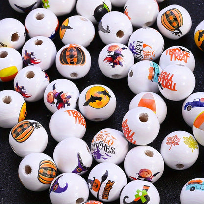 15mm Halloween Wooden Pattern Beads
