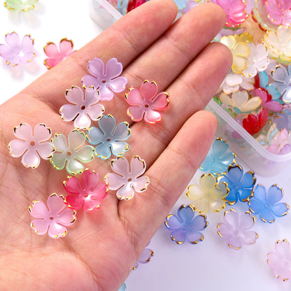 Golden Edged Five Petal Flower Acrylic Beads
