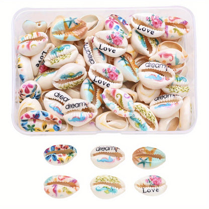Ocean & Flower Print Shell Beads Set