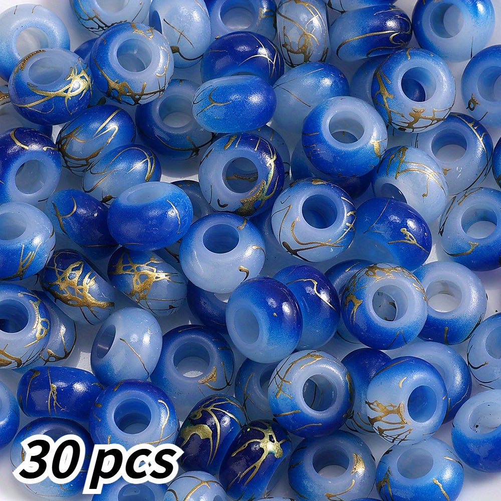 30pcs 9x14mm Golden Line Gradient Acrylic Round Beads