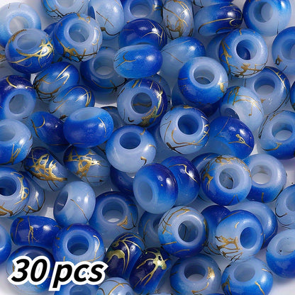 30pcs 9x14mm Golden Line Gradient Acrylic Round Beads
