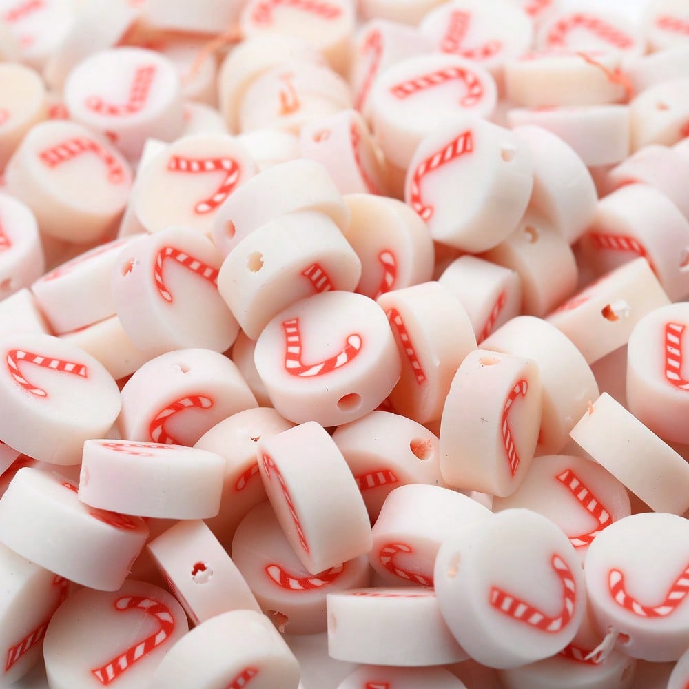 10mm Christmas Pattern Polymer Clay Spacer Beads, 50pcs