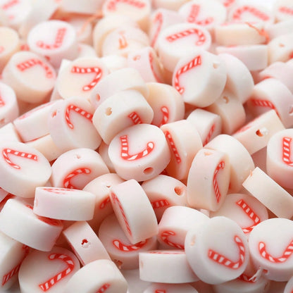 10mm Christmas Pattern Polymer Clay Spacer Beads, 50pcs