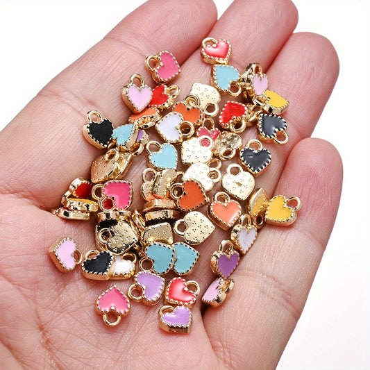 20pcs Alloy Enamel Heart Charm Beads