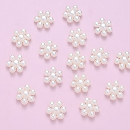 100pcs 10mm Off White Flower Flatback Beads
