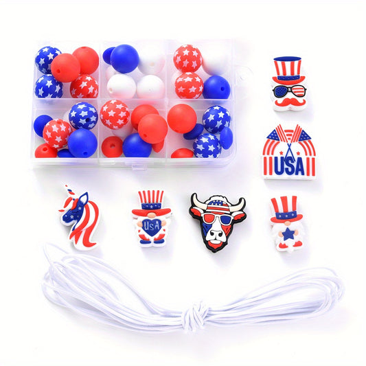 47pcs American Flag Silicone Focal Beads Set